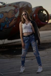 Portrait of young woman wearing sunglasses