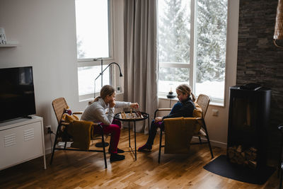 Girls playing chess