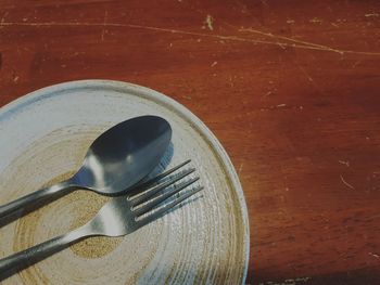 High angle view of empty plate on table