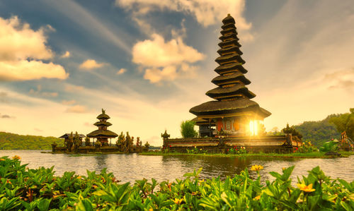 View of temple at sunset