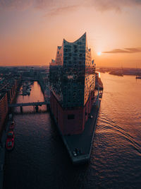 Panoramic view of sea against sky during sunset hamburg elbphilamonie 