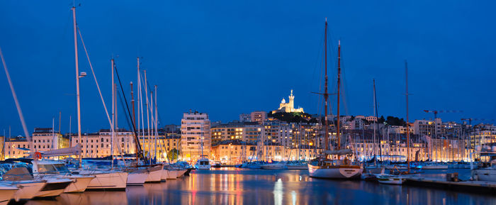 Marseille old port in the night. marseille, france