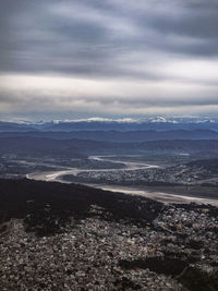 High angle view of dramatic landscape against sky