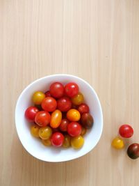 High angle view of fruits in bowl on table