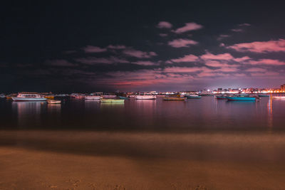 View of marina at night