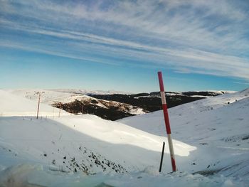 Snow covered landscape against sky