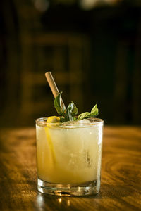 Close-up of drink in glass on table