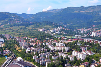 High angle view of townscape against sky