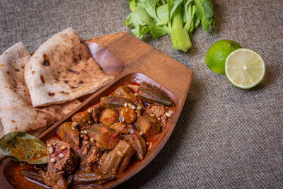 High angle view of meal served in tray