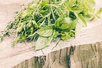 High angle view of chopped vegetables on table