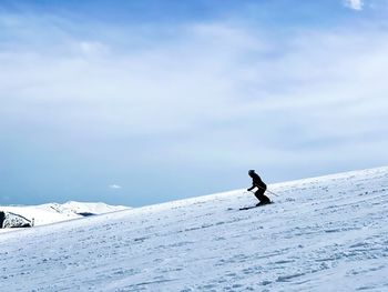 Minimalistic shot of skier going down the slope