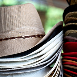 Close-up of stack of books on table