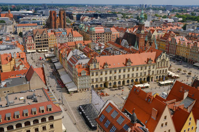 High angle view of buildings in city