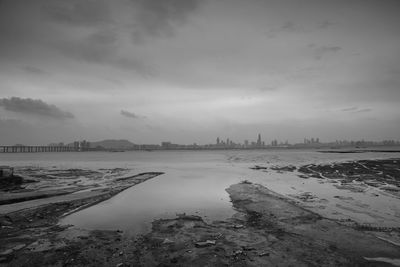 Scenic view of sea against cloudy sky