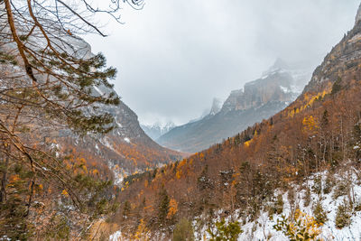 Scenic view of snow covered mountains against sky