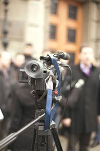 Close-up of man photographing