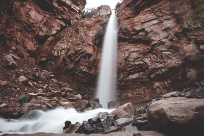 Low angle view of waterfall