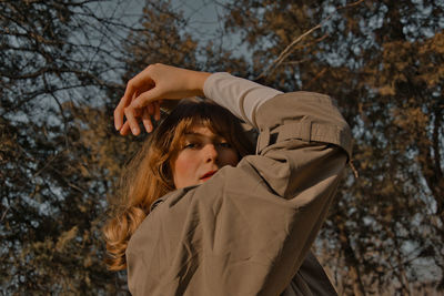 Midsection of woman in snow