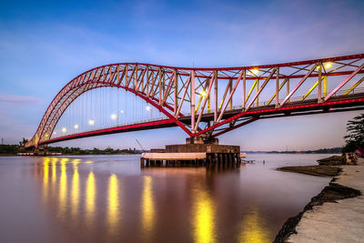 Bridge over river against sky during sunset