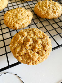 High angle view of cookies on table