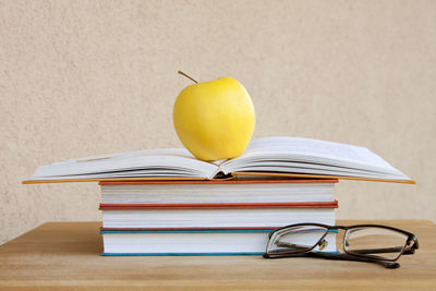 Close-up of books on table