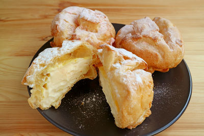 High angle view of dessert in plate on table