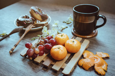 High angle view of breakfast on table