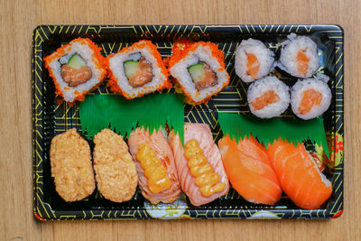High angle view of sushi in plate