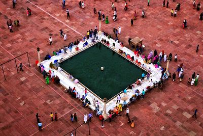 High angle view of crowd in town