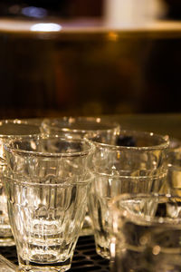 Close-up of beer glass on table