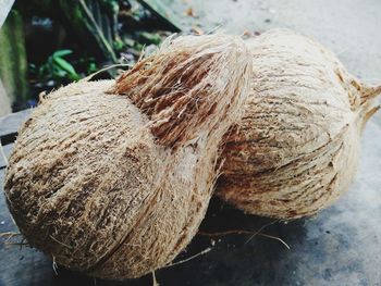 Close-up of bread on wood