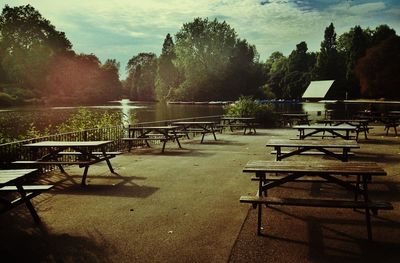 Empty bench in park