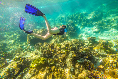 Full length of woman swimming undersea