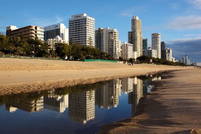 Reflection of buildings in city