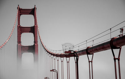 Low angle view of suspension bridge against clear sky