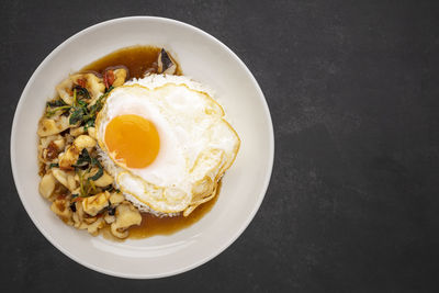 High angle view of breakfast served in plate