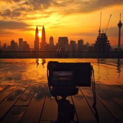 City skyline at sunset