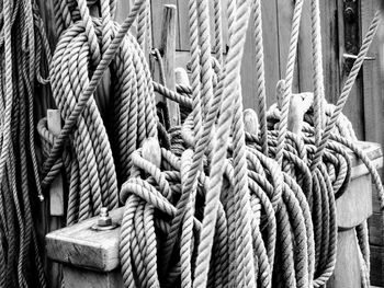 Close-up of rope tied to boat