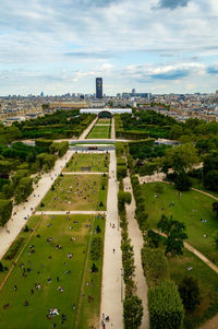 Paris, france, september 2021. areal city landscape seen from the eiffel tower.