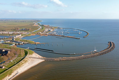 Aerial from the harbor stavoren at the ijsselmeer in friesland the netherlands