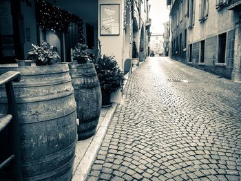 Cobblestone street amidst buildings