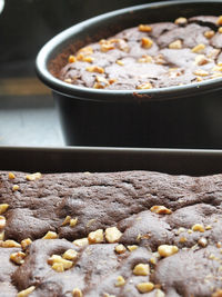 Close-up of brownie in containers