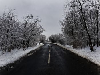 Road amidst bare trees against sky during winter