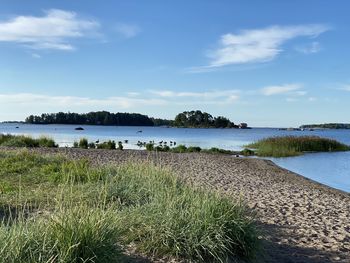 Scenic view of beach against sky