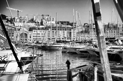 Boats moored in harbor