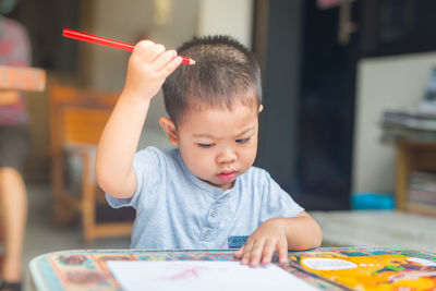 Close-up of boy playing