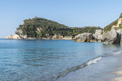 Scenic view of sea against clear sky