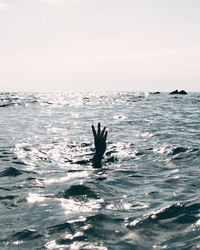 Person swimming in sea against clear sky