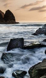 Scenic view of sea against sky during sunset