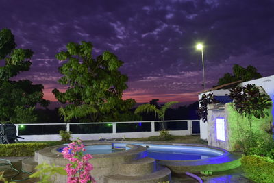 Illuminated trees against sky at night